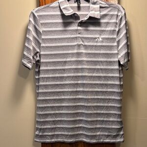 Adidas Men's Gray and White Striped Polo Shirt